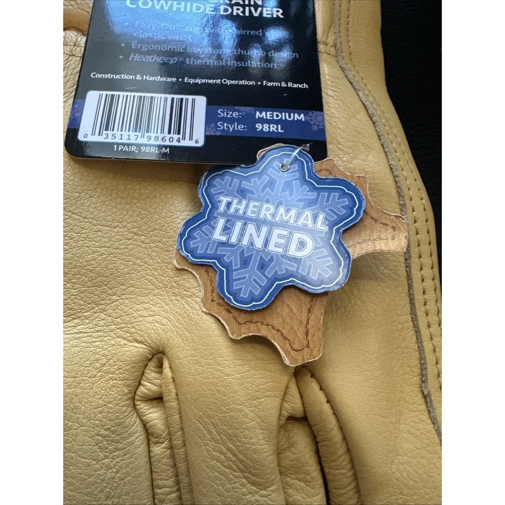 Kinco 98RL-M Men's Lined Cowhide Gloves Heat Keep Lining, Keystone Thumb, Medium